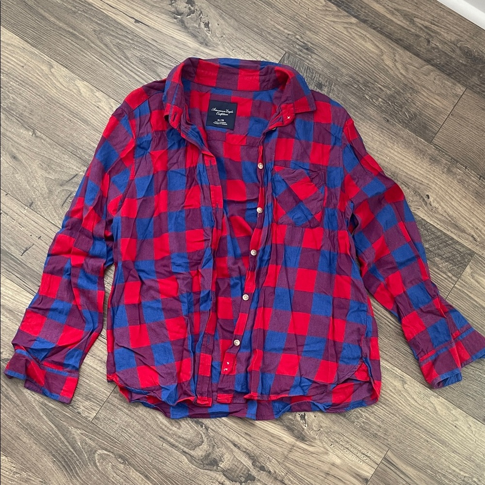 Red and Blue Plaid Button-Up Shirt